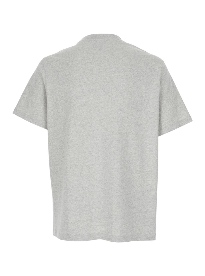 Grey Crew Neck T-Shirt with Embroidered Logo on Front in Cotton Man Organic Tshirts And Polo Shirts