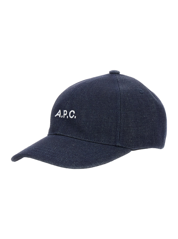 Blue Baseball Cap with logo lettering on the front in Cotton for Men Blu Hats And Gloves