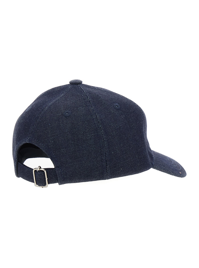 Blue Baseball Cap with logo lettering on the front in Cotton for Men Blu Hats And Gloves