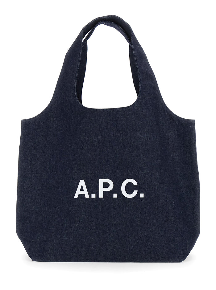 Ninon Blue Shoulder Bag with Two Top Handles and Lettering Logo on the Front in Cotton for Men Blu