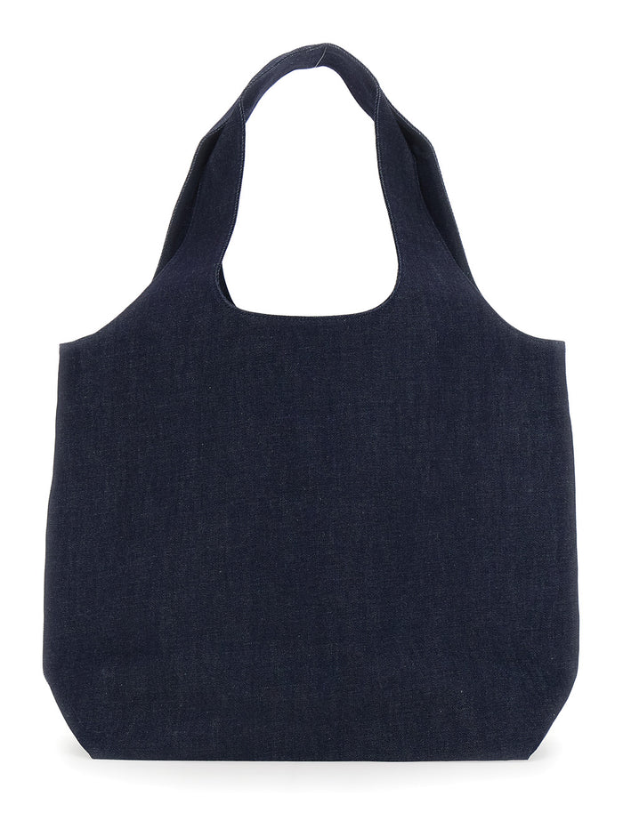Ninon Blue Shoulder Bag with Two Top Handles and Lettering Logo on the Front in Cotton for Men Blu