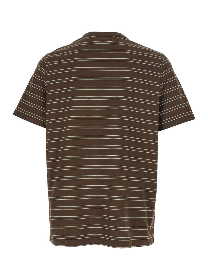 Brown Crew Neck T-Shirt with Striped Motif and Logo on Front in Cotton for Men Biological Tshirts Polo Shirts