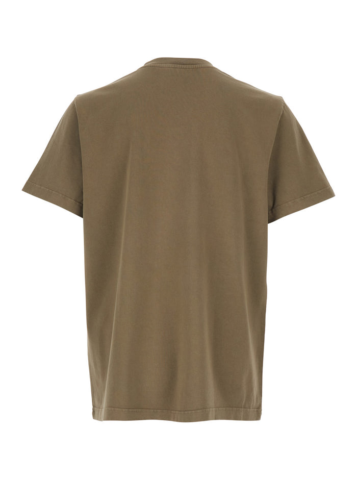 Brown Crew Neck T-Shirt with Logo Lettering on the Front in Cotton for Men Biological Tshirts And Polo Shirts