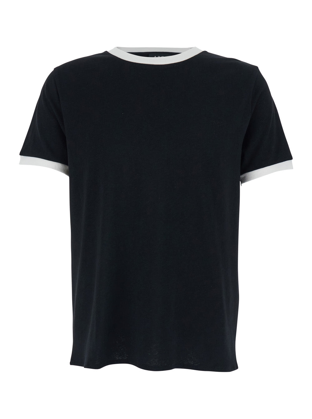 Black T-shirt with Contrast Details on the Neck and Sleeves in Cotton Linen Blend for Men Tshirts Polo Shirts