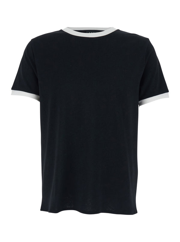 Crew Neck T-Shirt Black Cotton-Linen T-shirts