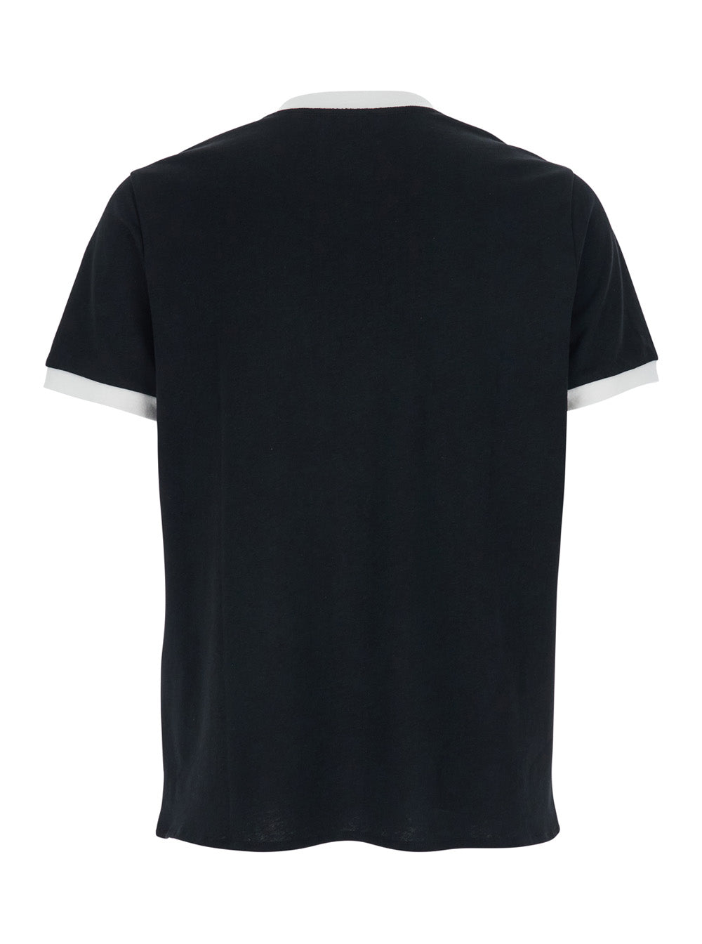 Black T-shirt with Contrast Details on the Neck and Sleeves in Cotton Linen Blend for Men Tshirts Polo Shirts