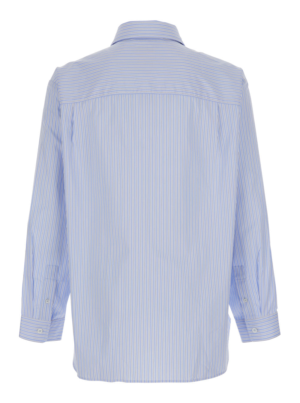 Light Blue Long-Sleeved Shirt With Classic Collar And Striped Motif In Cotton For Men Blouses
