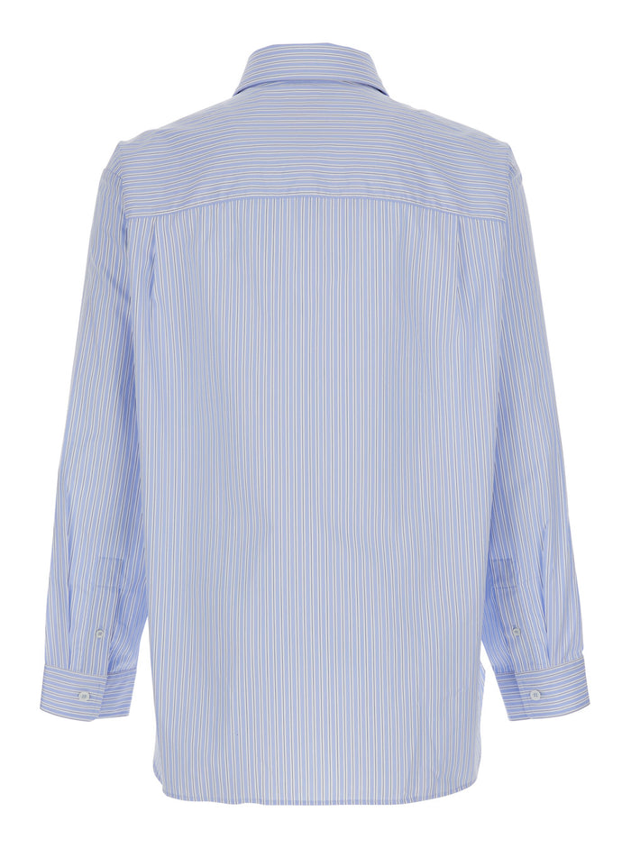 Light Blue Long-Sleeved Shirt With Classic Collar And Striped Motif In Cotton For Men Blouses