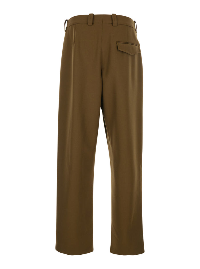 Renato Brown Pants with Pleats on the Front in Wool Blend for Men Polyester Virgin Trousers
