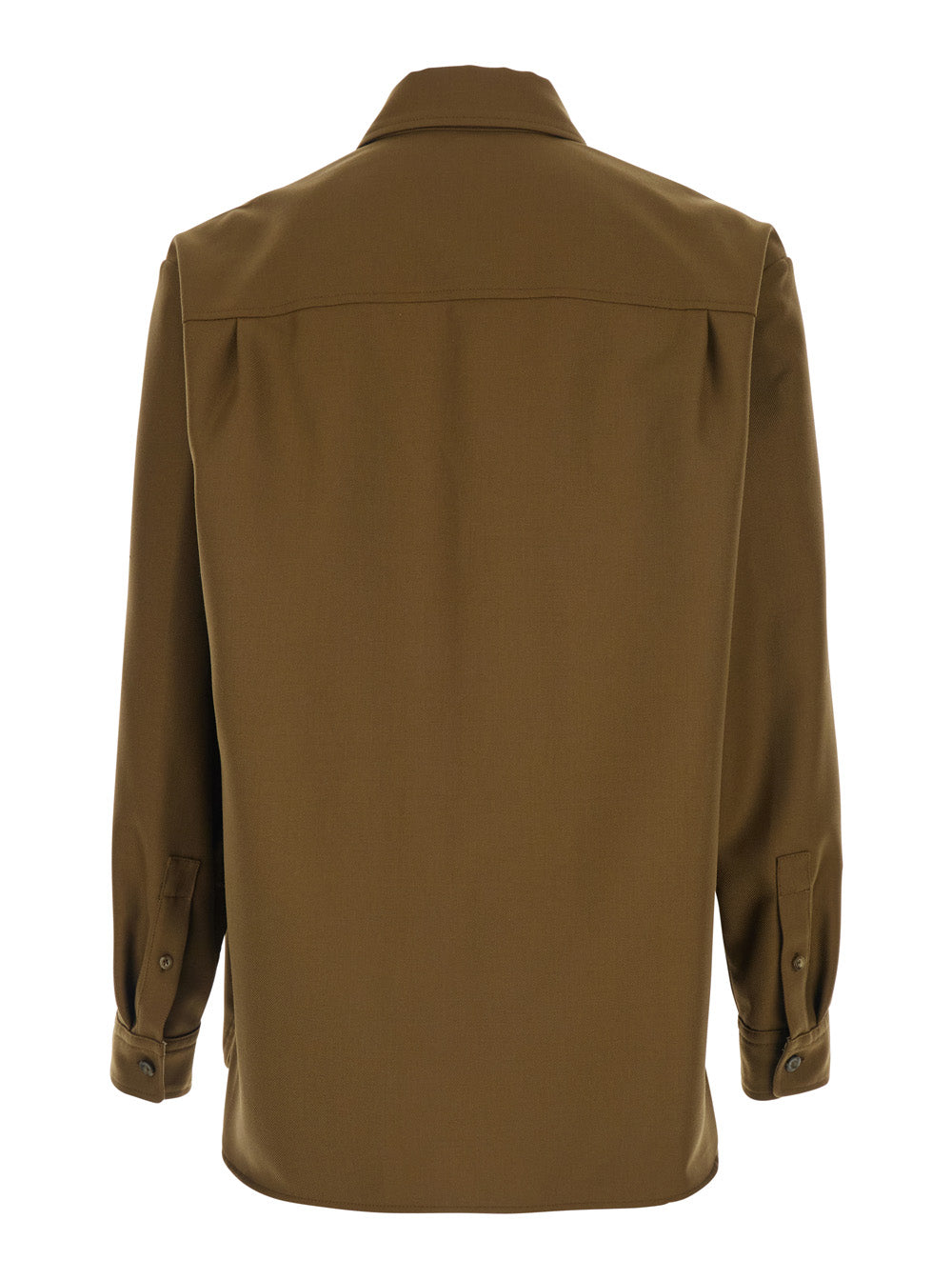 Brown Jacket with Classic Collar and Button Cuffs in Wool Blend Men Polyester Virgin Outerwear