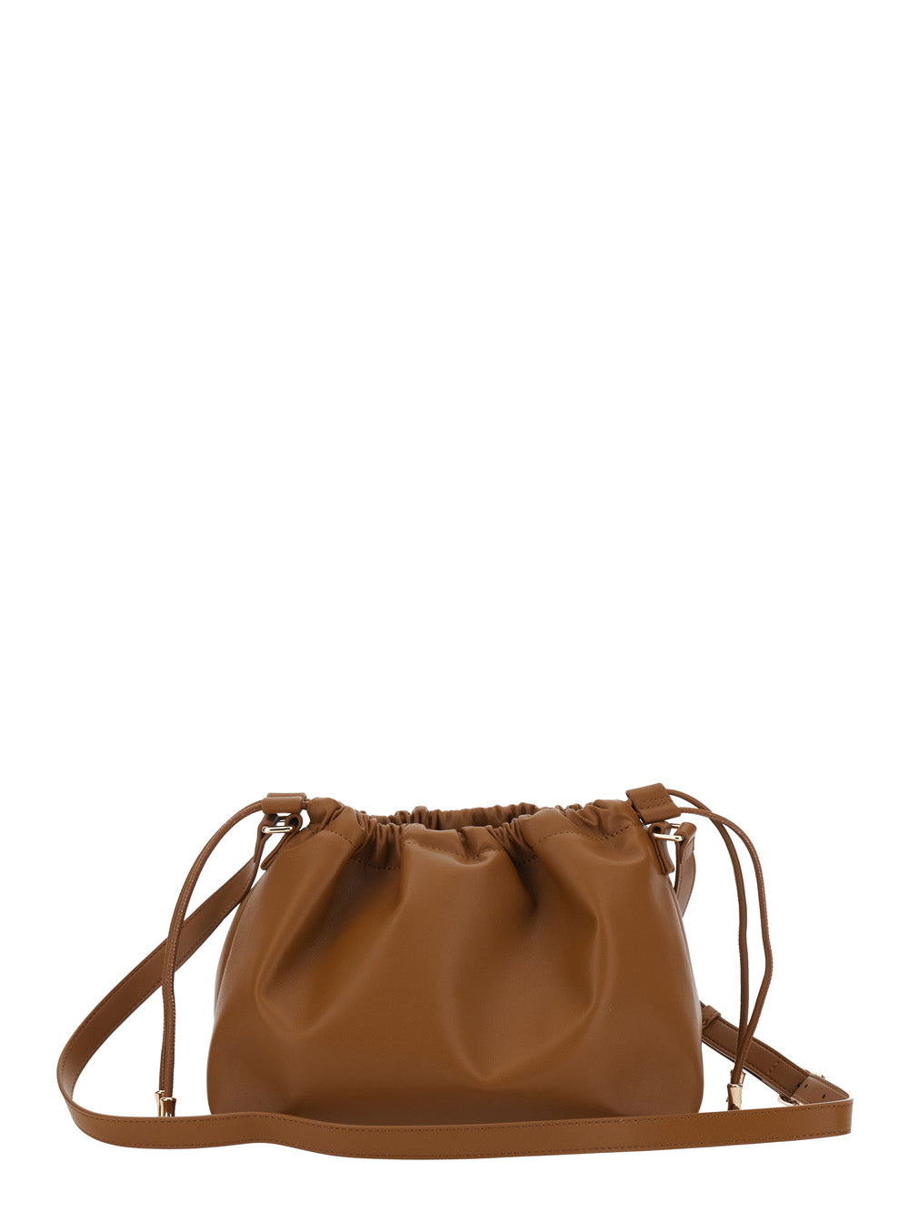 Ninon Brown Crossbody Bag With Drawstring And Logo Lettering Ecoleather For Women