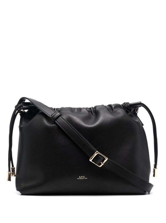 Black Crossbody Bag With Logo Lettering On The Front And Drawstring Closure Ecoleather For Women