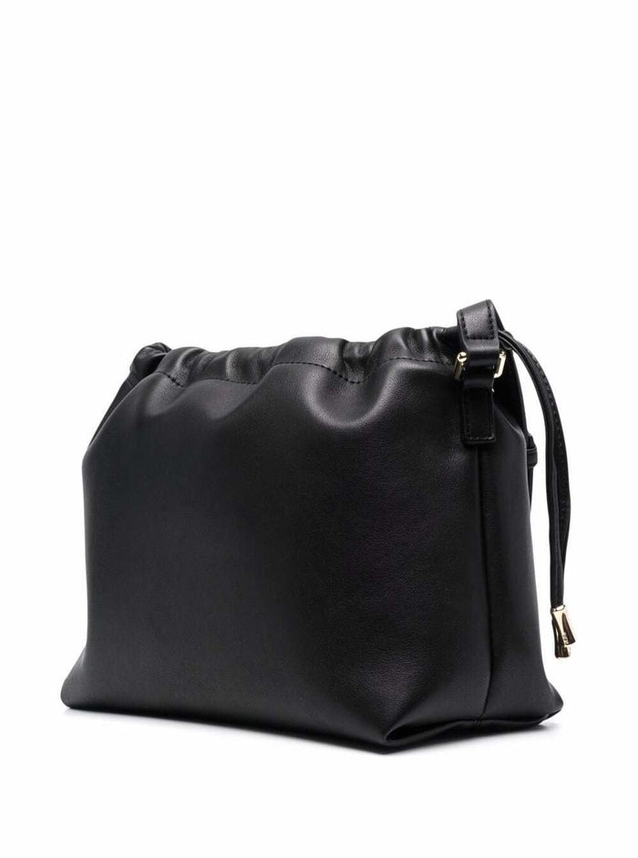 Black Crossbody Bag With Logo Lettering On The Front And Drawstring Closure Ecoleather For Women