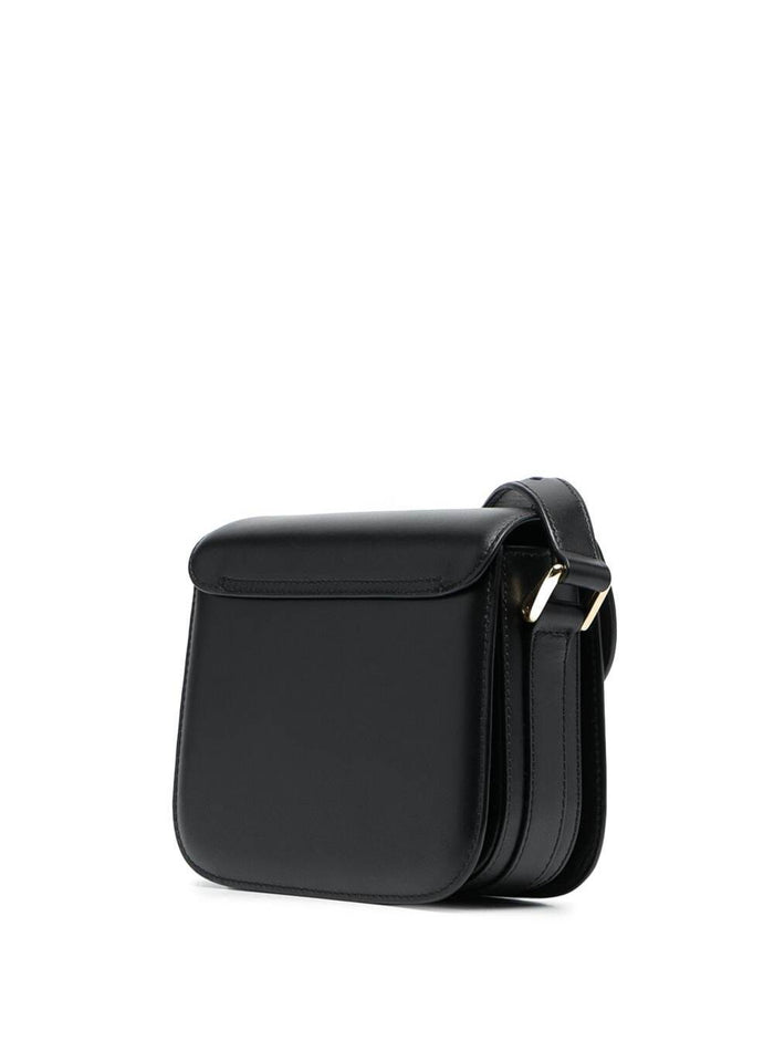Grace Black Mini Crossbody Bag with Adjustable Strap and Logo Lettering Imprinted on the Front in Leather for Women Cow