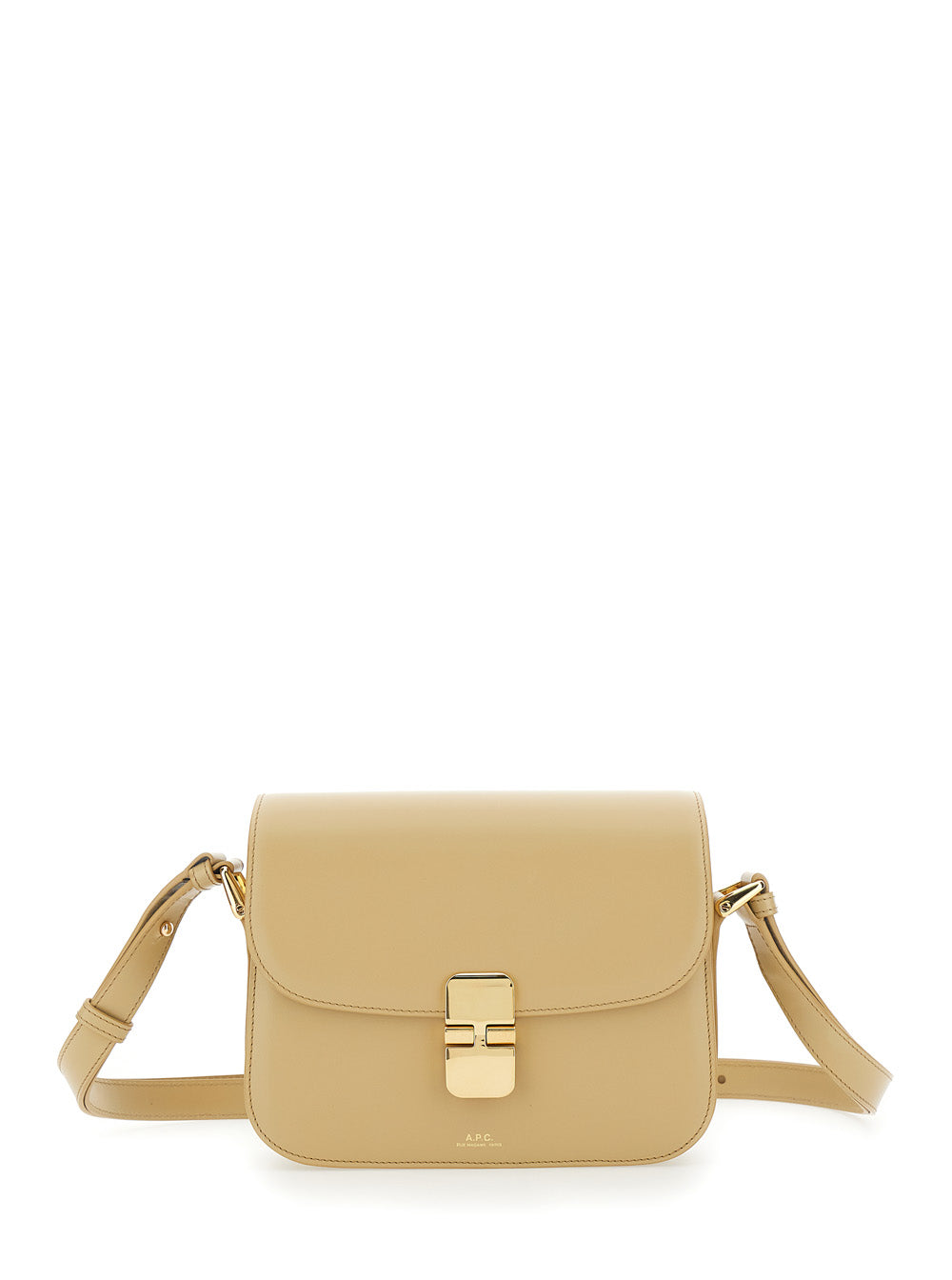Grace Small Beige Crossbody bag with Adjustable Strap and Logo Plate on the Front in Leather Woman Cow