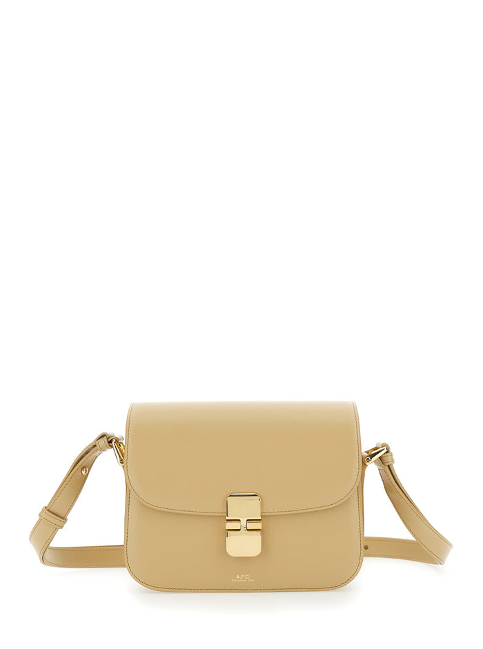 Grace Small Beige Crossbody bag with Adjustable Strap and Logo Plate on the Front in Leather Woman Cow