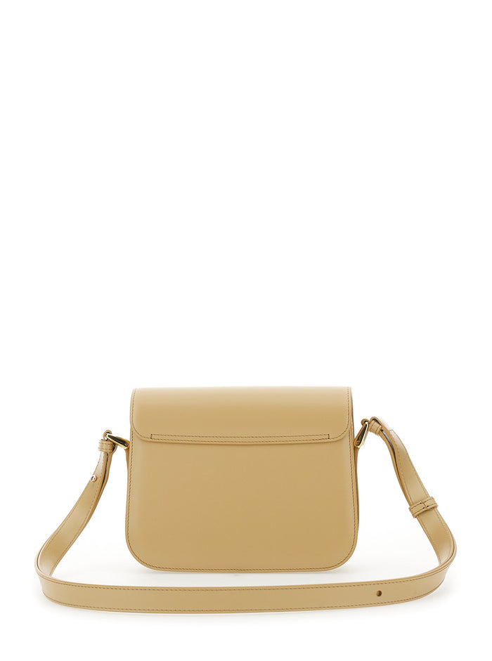 Grace Small Beige Crossbody bag with Adjustable Strap and Logo Plate on the Front in Leather Woman Cow