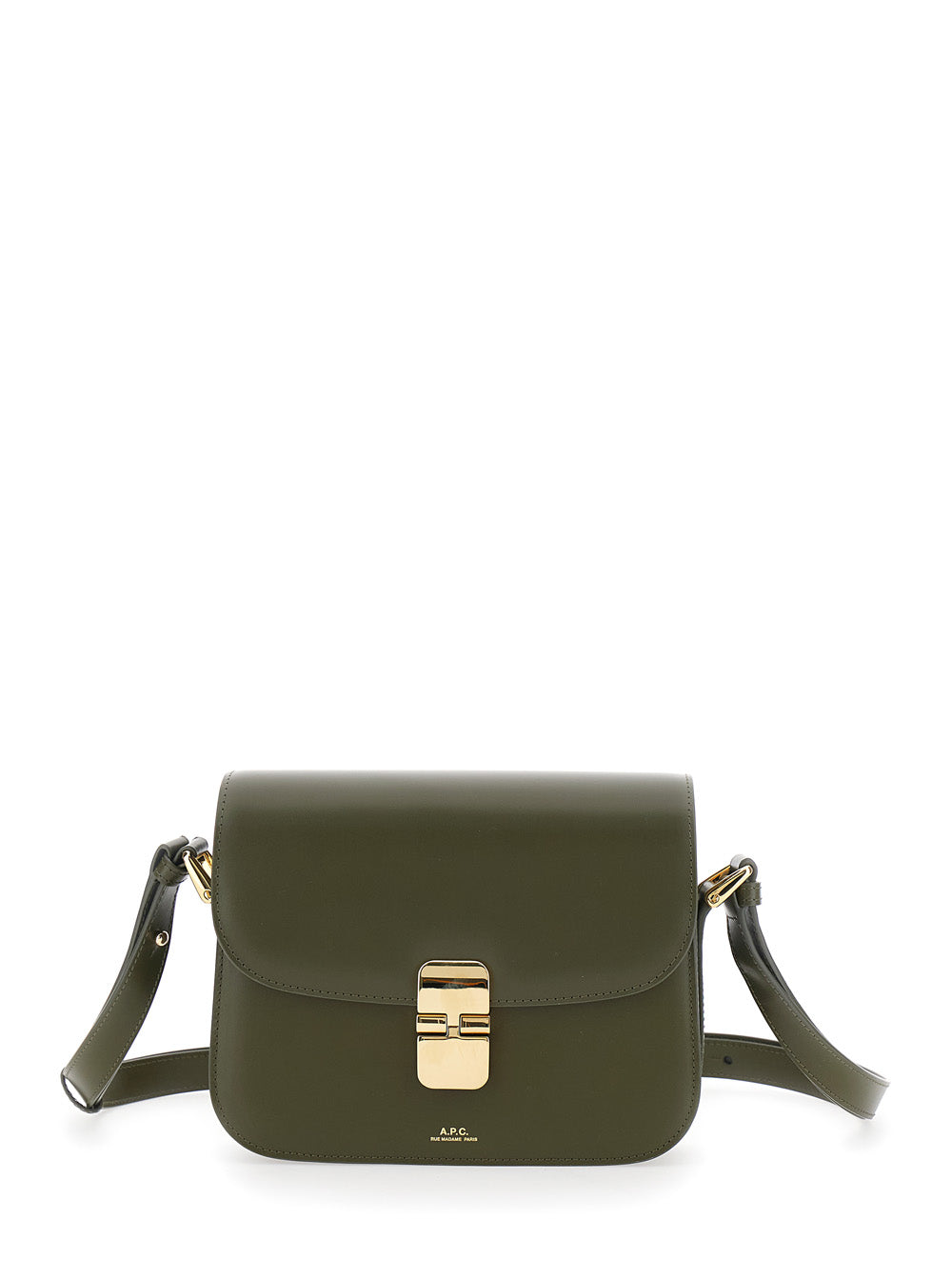 Grace Green Crossbody bag Small with Adjustable Strap and Logo Lettering Embossed on the Front in Leather for Women Cow