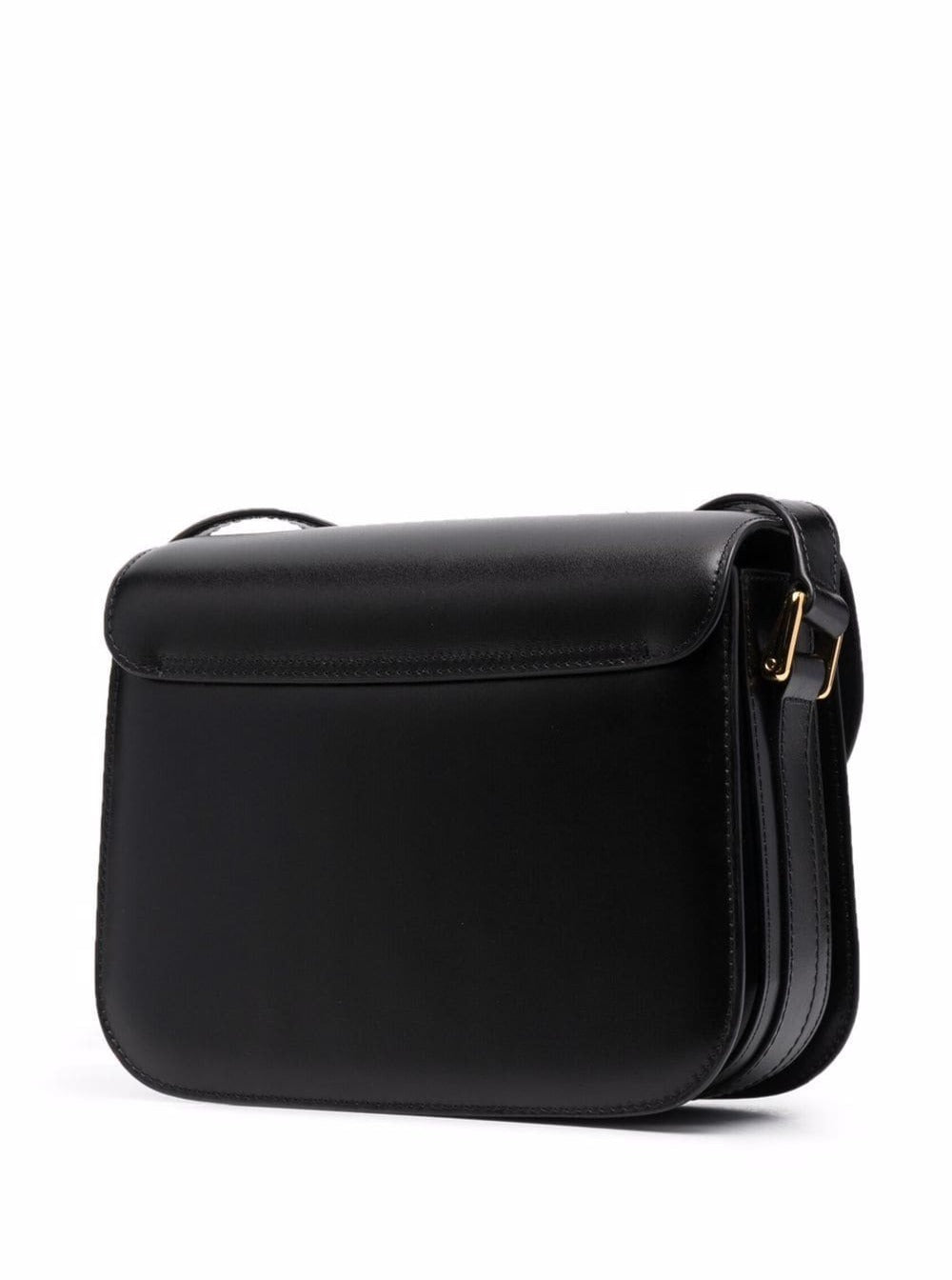 Grace Black Small Crossbody Bag with Adjustable Strap and Logo Lettering Imprinted on the Front in Leather for Women Cow