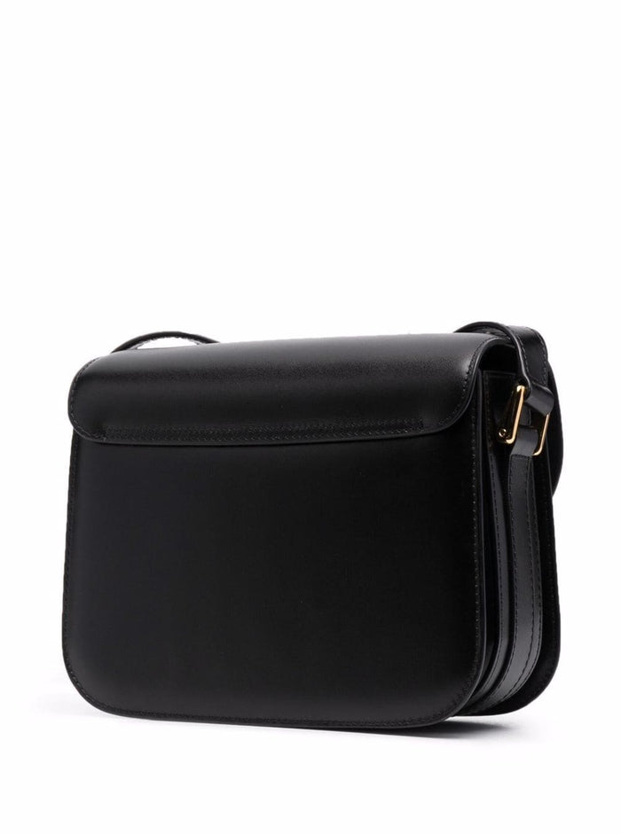 Grace Black Small Crossbody Bag with Adjustable Strap and Logo Lettering Imprinted on the Front in Leather for Women Cow