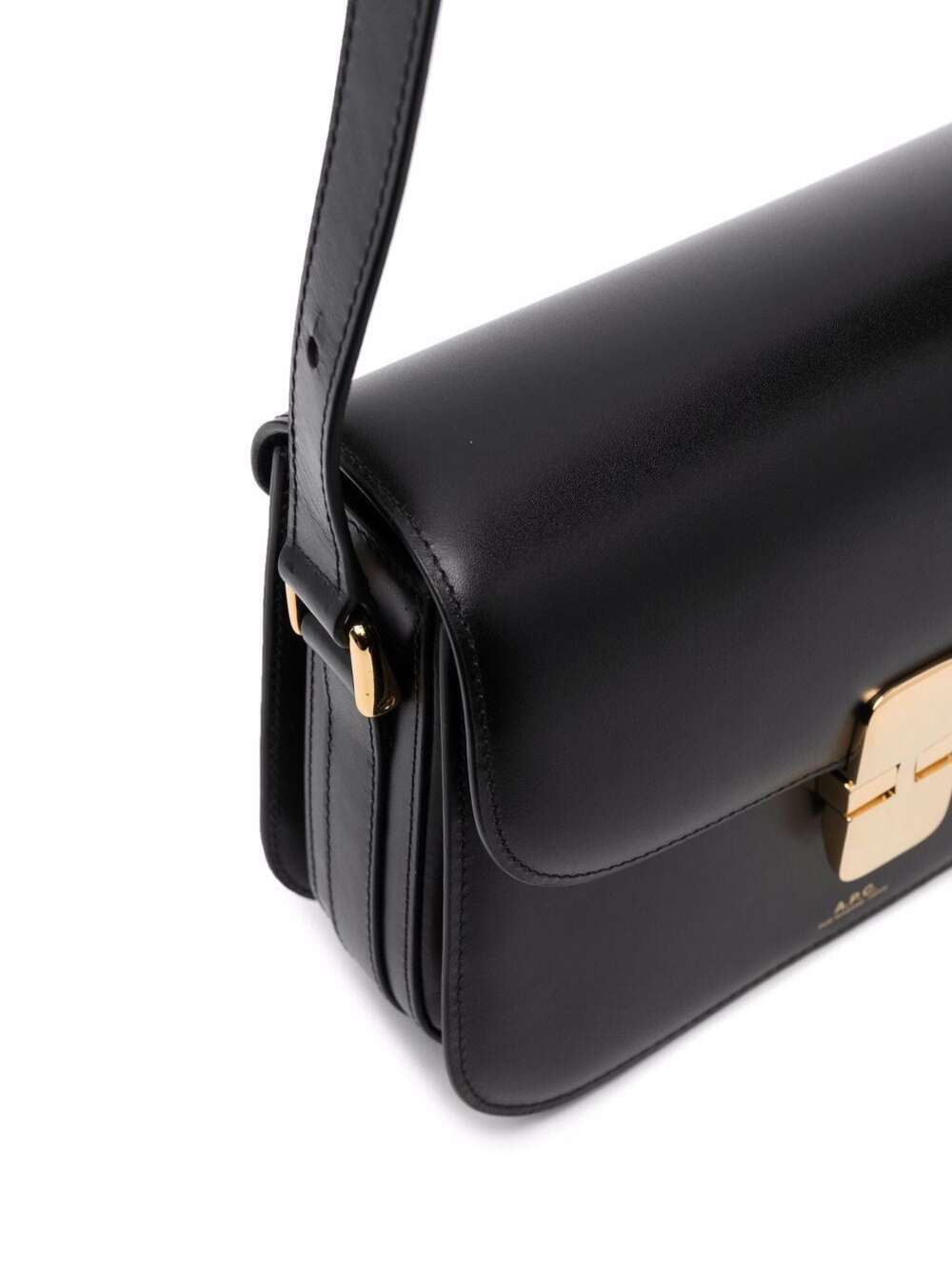 Grace Black Small Crossbody Bag with Adjustable Strap and Logo Lettering Imprinted on the Front in Leather for Women Cow