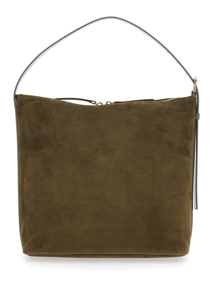 Vera Brown Shoulder Bag with Top Handle and Zipper Closure in Suede Woman Cow