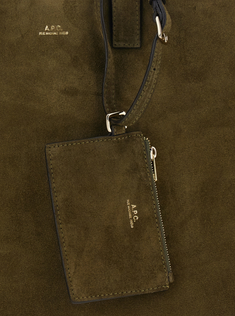 Le Drummer Green Shopper with Four Handles and Logo Lettering on the Front in Suede Women Calf Tote Bags