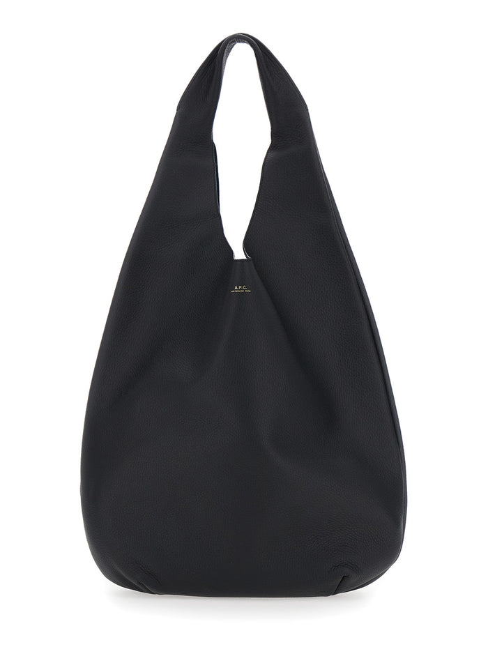 Le Neige Black Handbag with Logo Embossed on the Front in Crinkled Leather for Women Cow Shoulder Bags