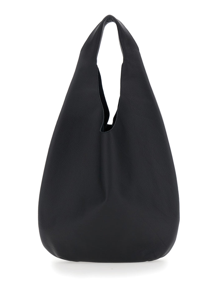 Le Neige Black Handbag with Logo Embossed on the Front in Crinkled Leather for Women Cow Shoulder Bags