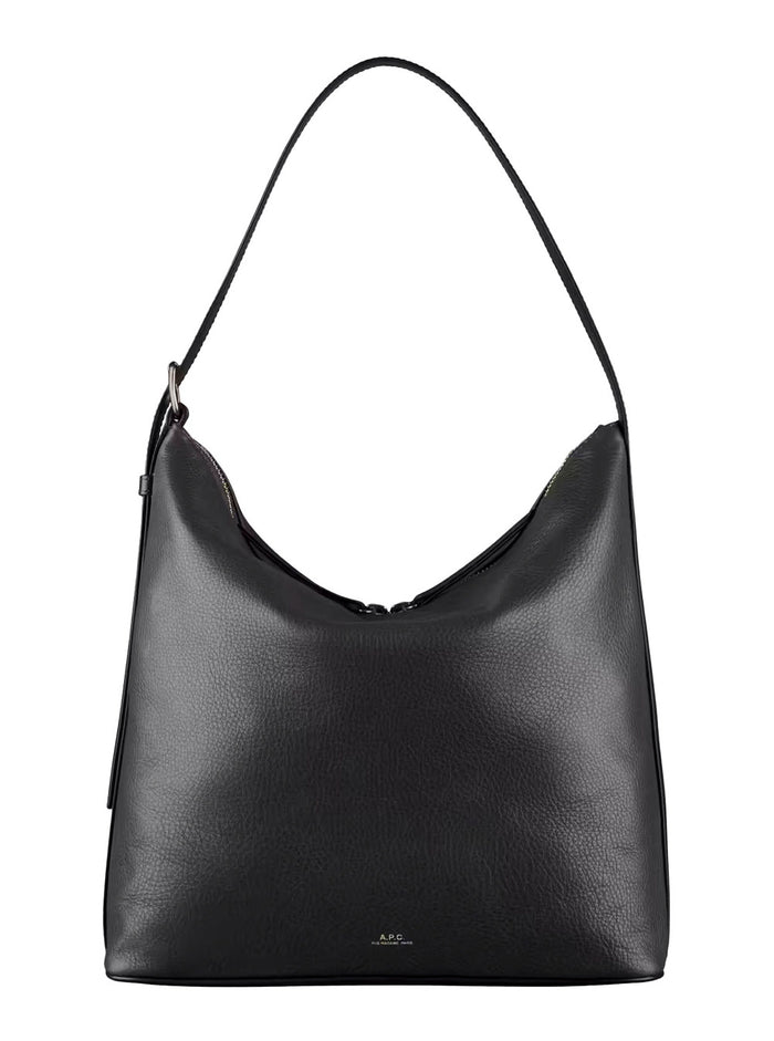 Vera Black Shoulder Bag with Impressed Logo Lettering on the Front and Adjustable Strap in Leather Woman Cow