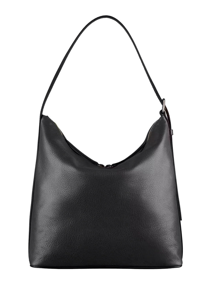 Vera Black Shoulder Bag with Impressed Logo Lettering on the Front and Adjustable Strap in Leather Woman Cow