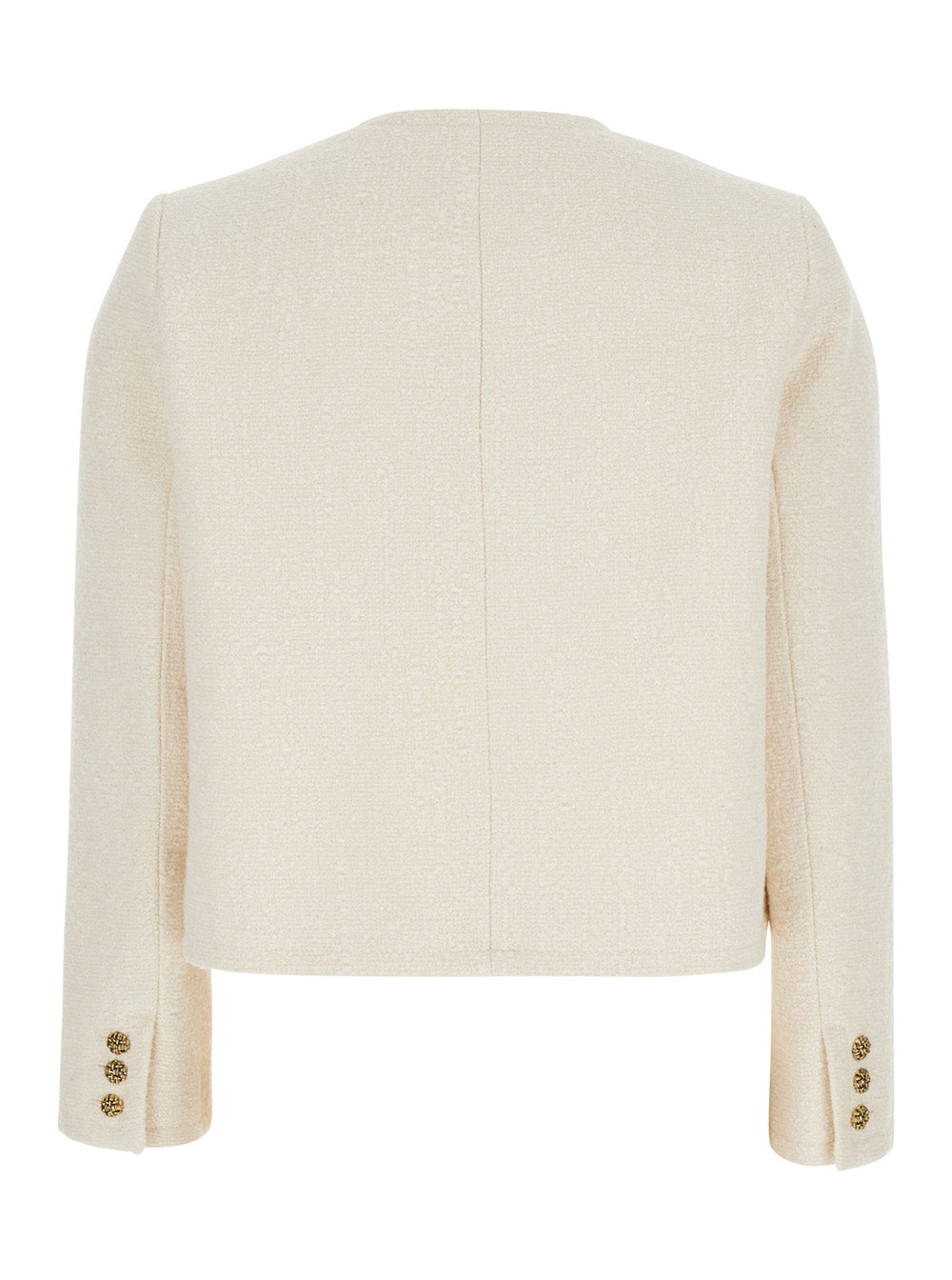 Meredith White Crop Jacket With Round Neck And Metallic Buttons Cotton Wool Blend Woman Polyamide Blazers