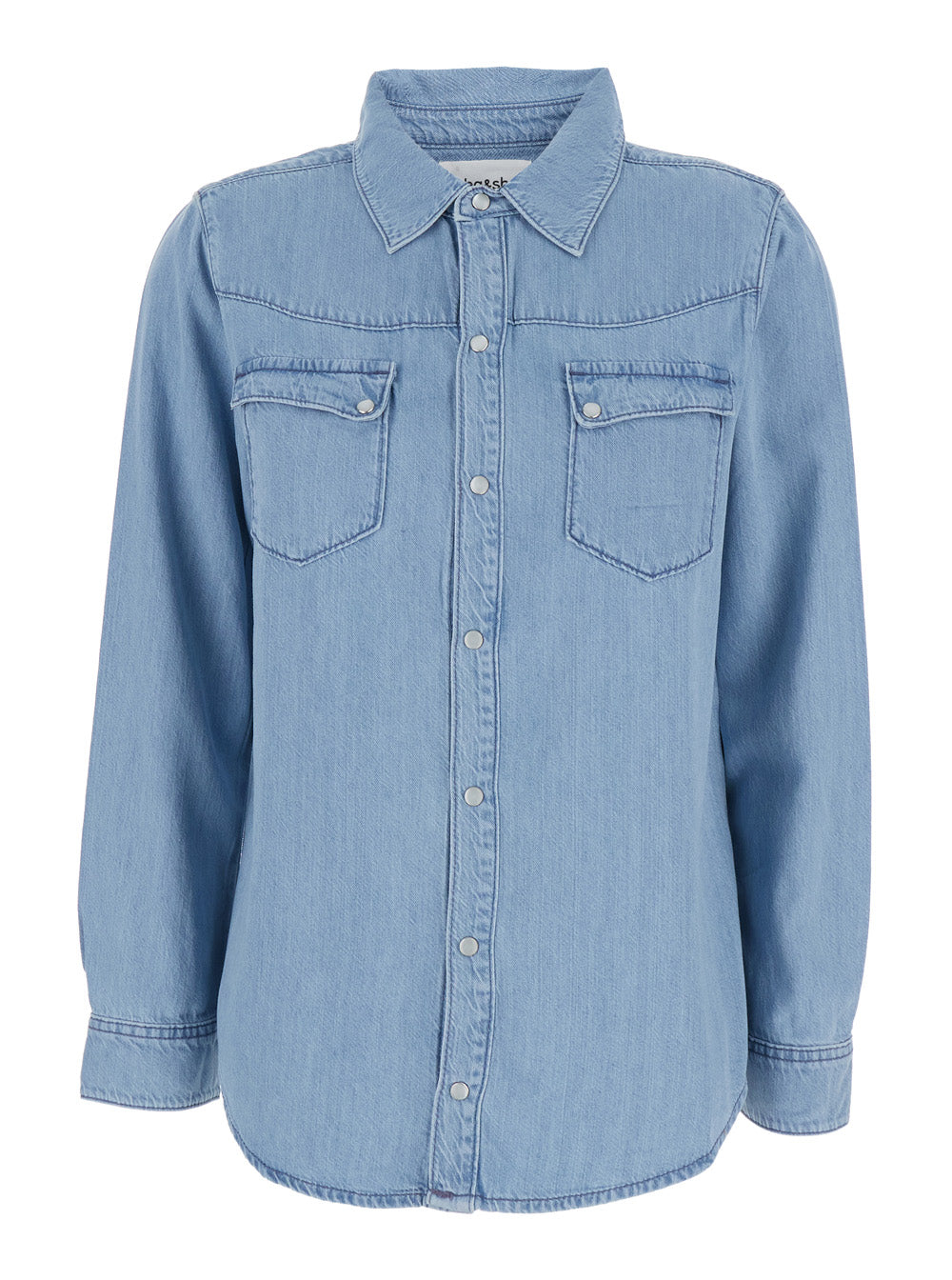Blue Shirt with Classic Collar and Two Front Pockets in Cotton Blend for Men Light Lyocell Modal Blouses
