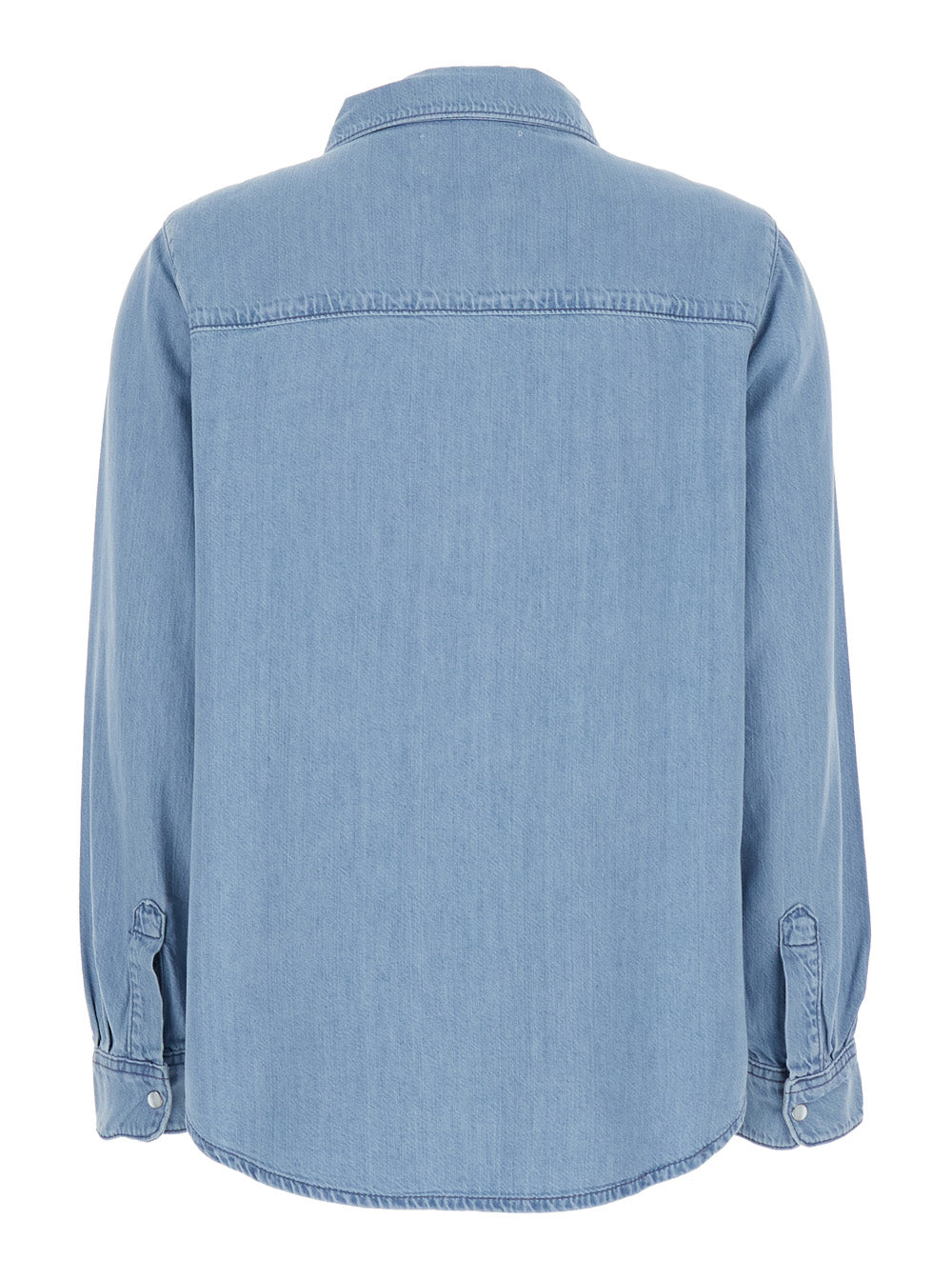 Blue Shirt with Classic Collar and Two Front Pockets in Cotton Blend for Men Light Lyocell Modal Blouses