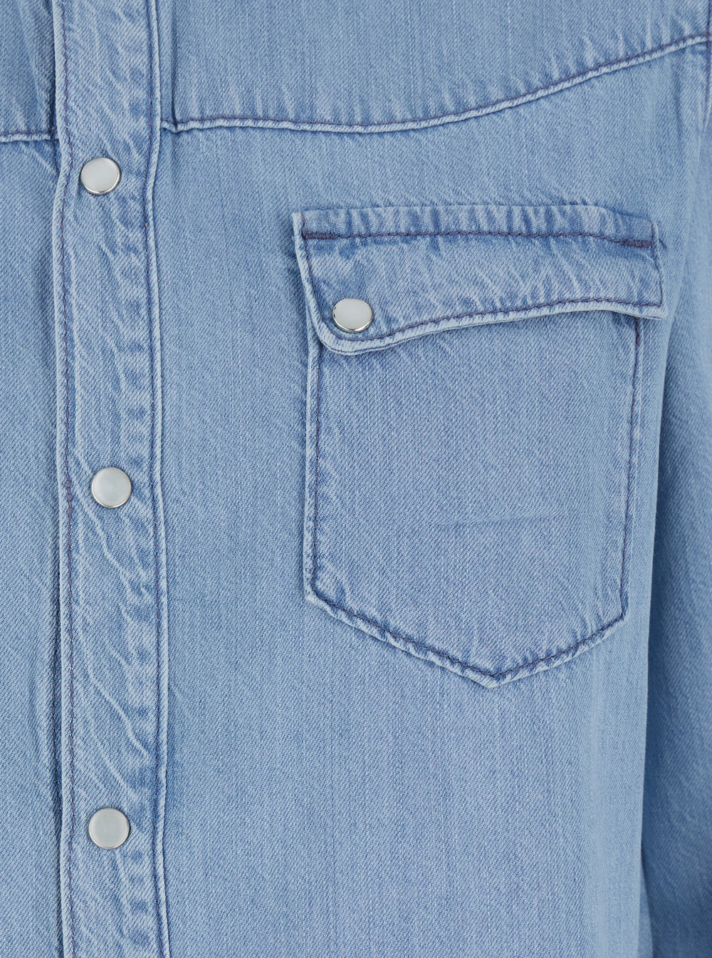 Blue Shirt with Classic Collar and Two Front Pockets in Cotton Blend for Men Light Lyocell Modal Blouses