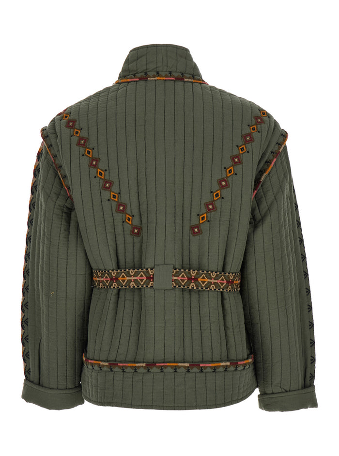 JACKET COCOON Green with Front Zip Closure for Women Cotton Outerwear