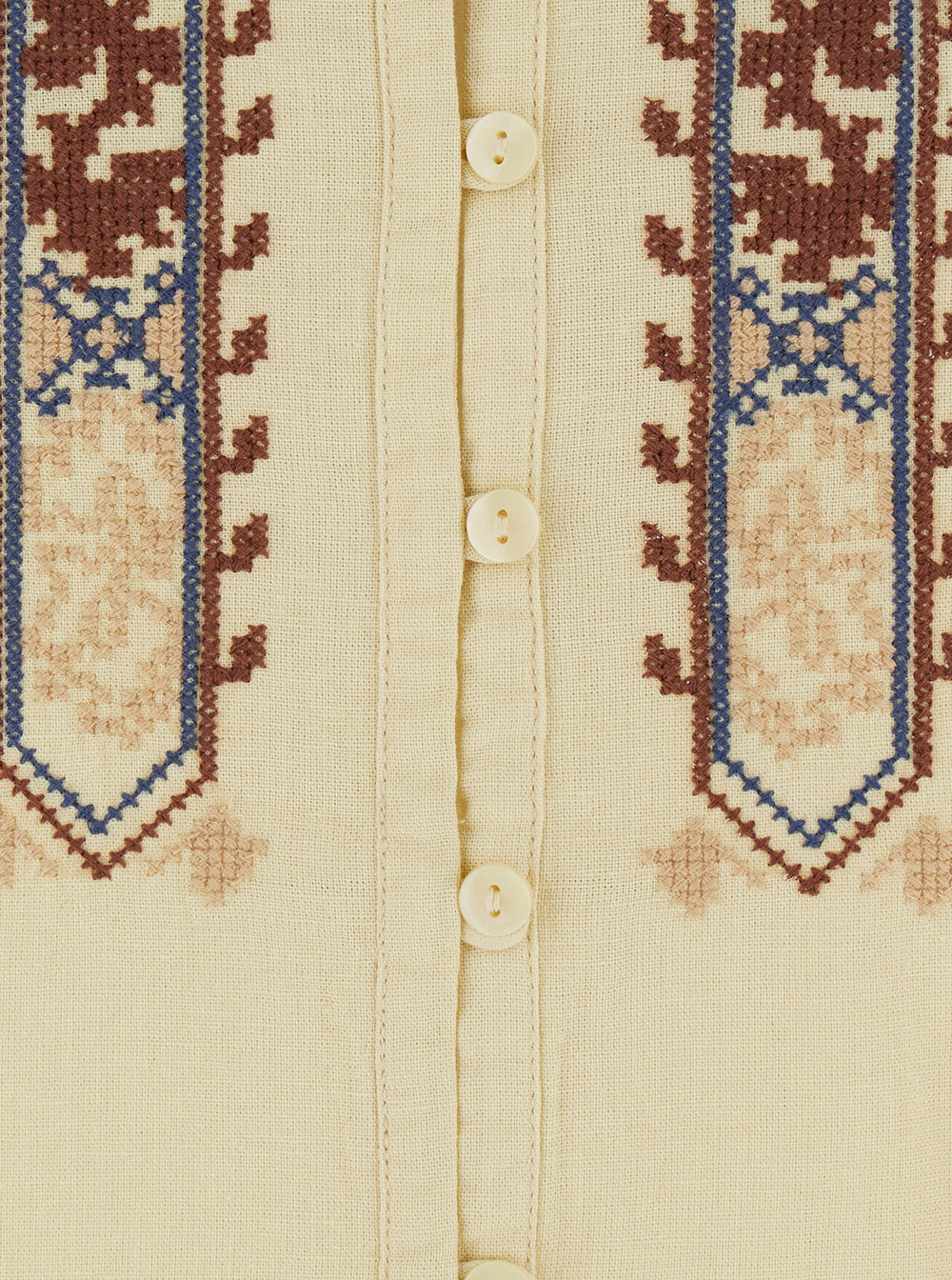 Blouse Faustina Beige With Long Sleeves And Linen Details Cotton Shirts Blouses