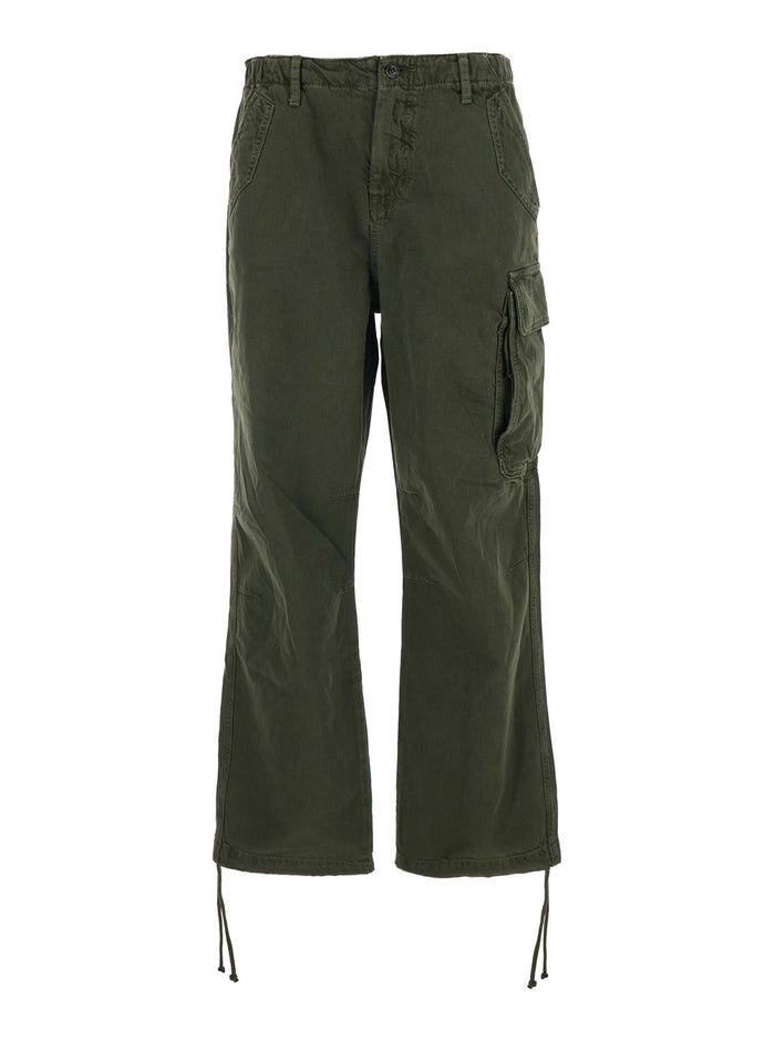 Fino Cargo Pants with Drawstring Hem in Green Cotton for Women Linen Trousers