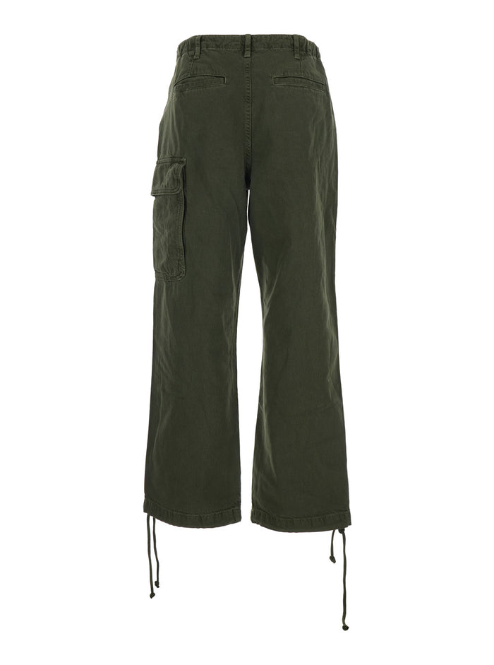 Fino Cargo Pants with Drawstring Hem in Green Cotton for Women Linen Trousers