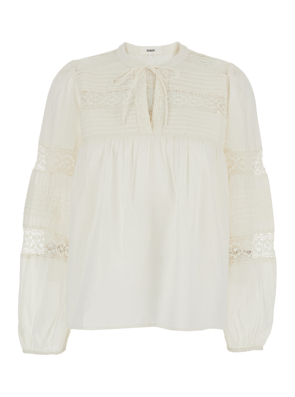 White crew neck blouse with knot closure and embroidered design in cotton woman Shirts Blouses