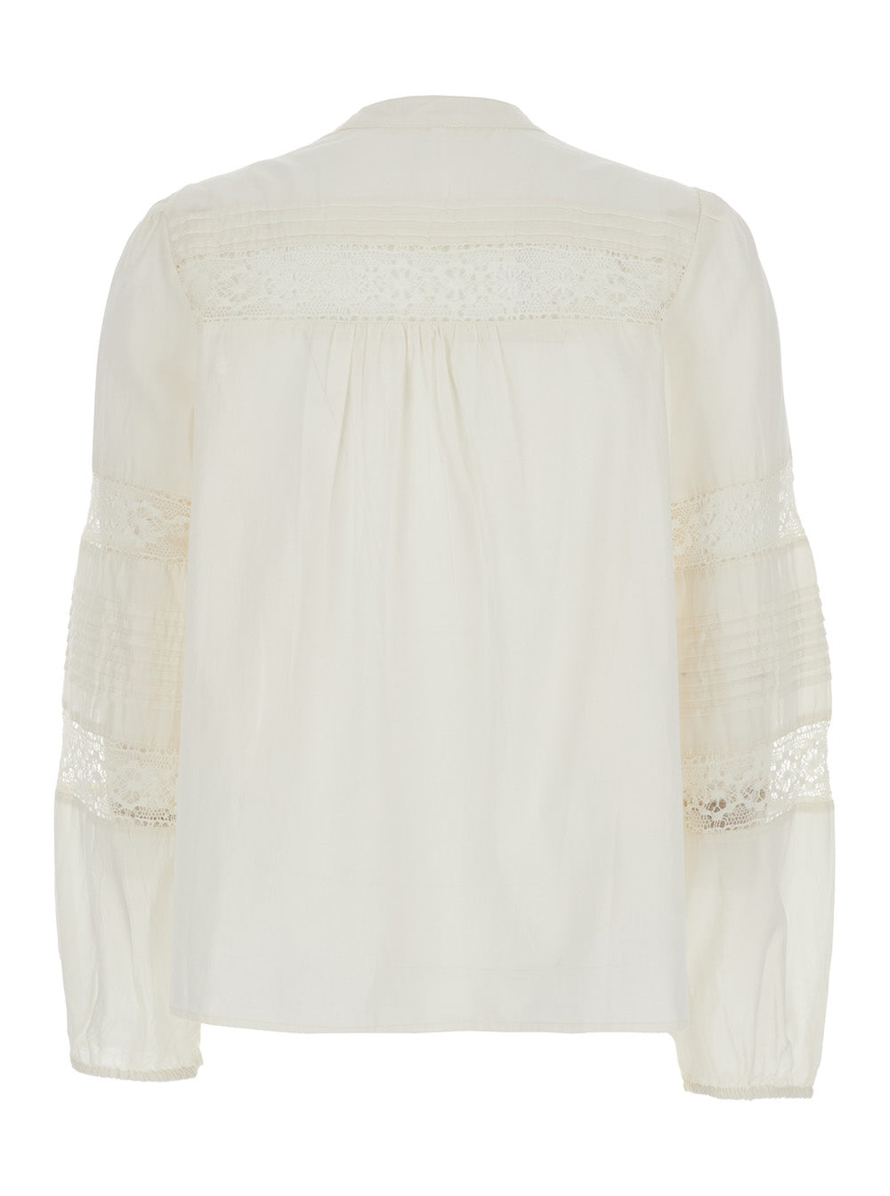 White crew neck blouse with knot closure and embroidered design in cotton woman Shirts Blouses