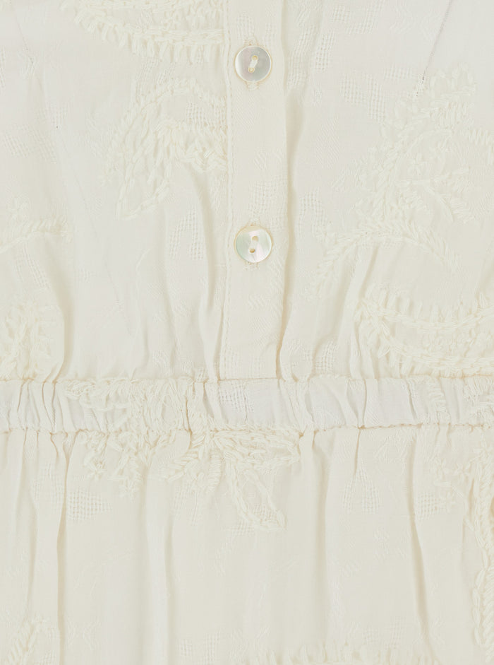 Prisco White Long Dress With V-Neck And All Over Embroidered Details Fabric Woman