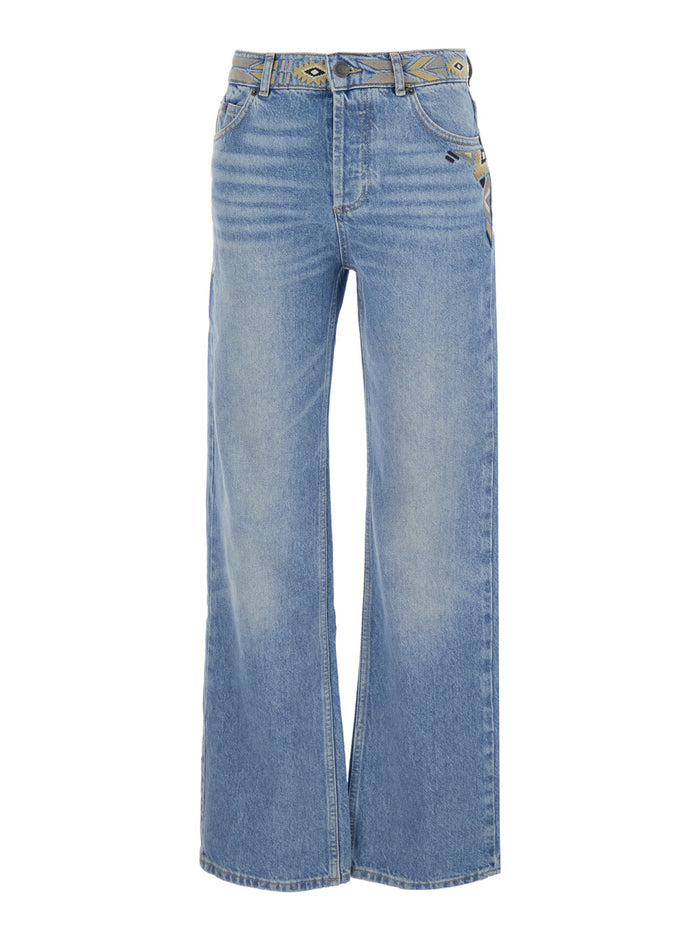 Rize Blue Jeans With Embroidery Details And Five-Pocket Design In Cotton Woman Blu
