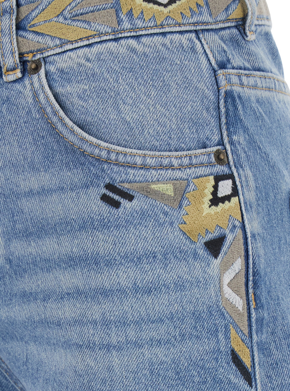 Rize Blue Jeans With Embroidery Details And Five-Pocket Design In Cotton Woman Blu