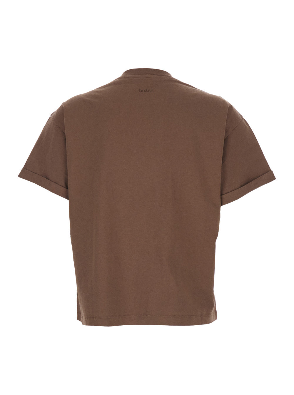 Round neck T-shirt with raised collar and folded sleeves brown women Cotton Tshirts Polo Shirts