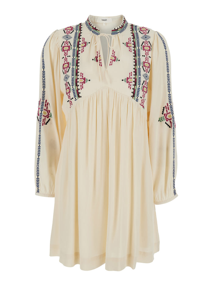 Telma White Dress With Knot Closure And Embroidered Details Viscose Woman