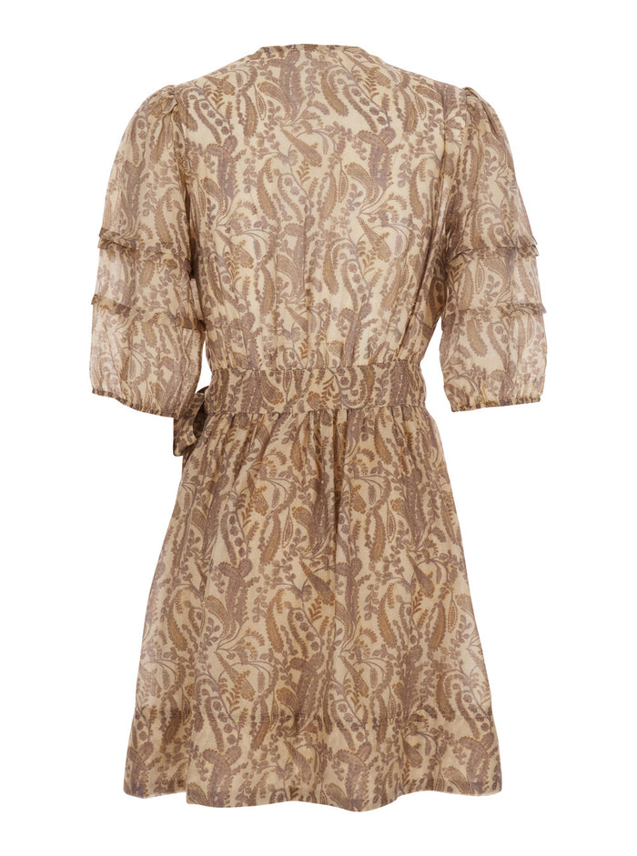 Teodora Beige Dress With V-Neck And Knot At Waist In Fabric Woman Lyocell Nylon