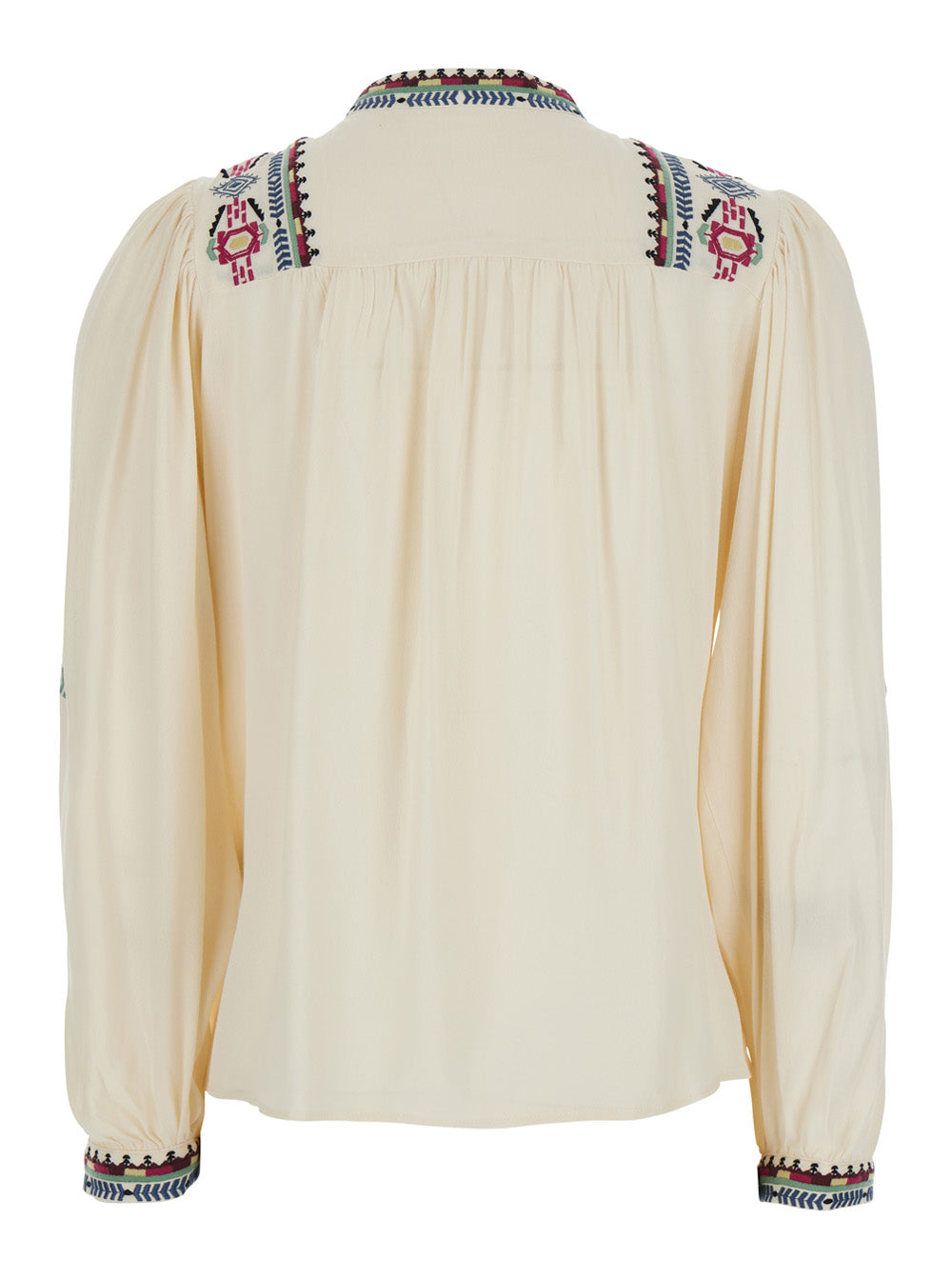 White Blouse With Knot Closure And Embroidered Details In Viscose Woman Shirts Blouses