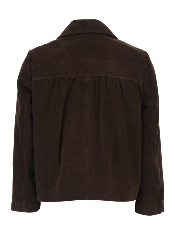 Milas Brown Jacket With Wide Classic Collar And Front Pocket In Fabric Woman Acetate Blazers
