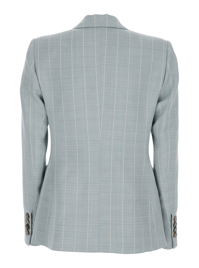 Light Blue jacket with peaked lapels and striped motif in viscose woman Polyester Blazers